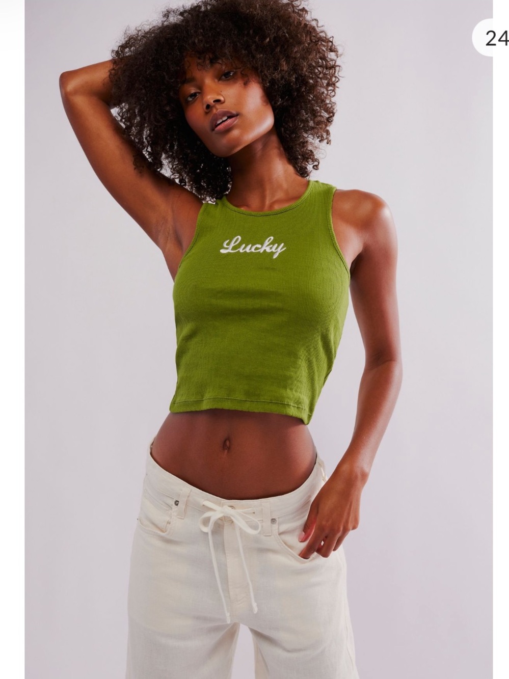 Daydreamer Olive Green 'Lucky' Ribbed Crop Tank